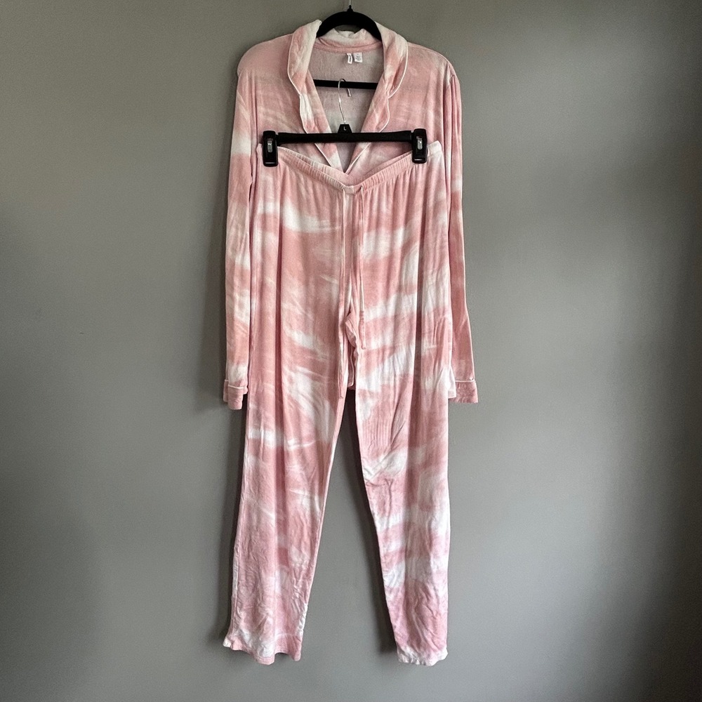 Nordstrom Women Pink White Tie Dye Pajama Set Small Long Sleeve Modal Loungewear